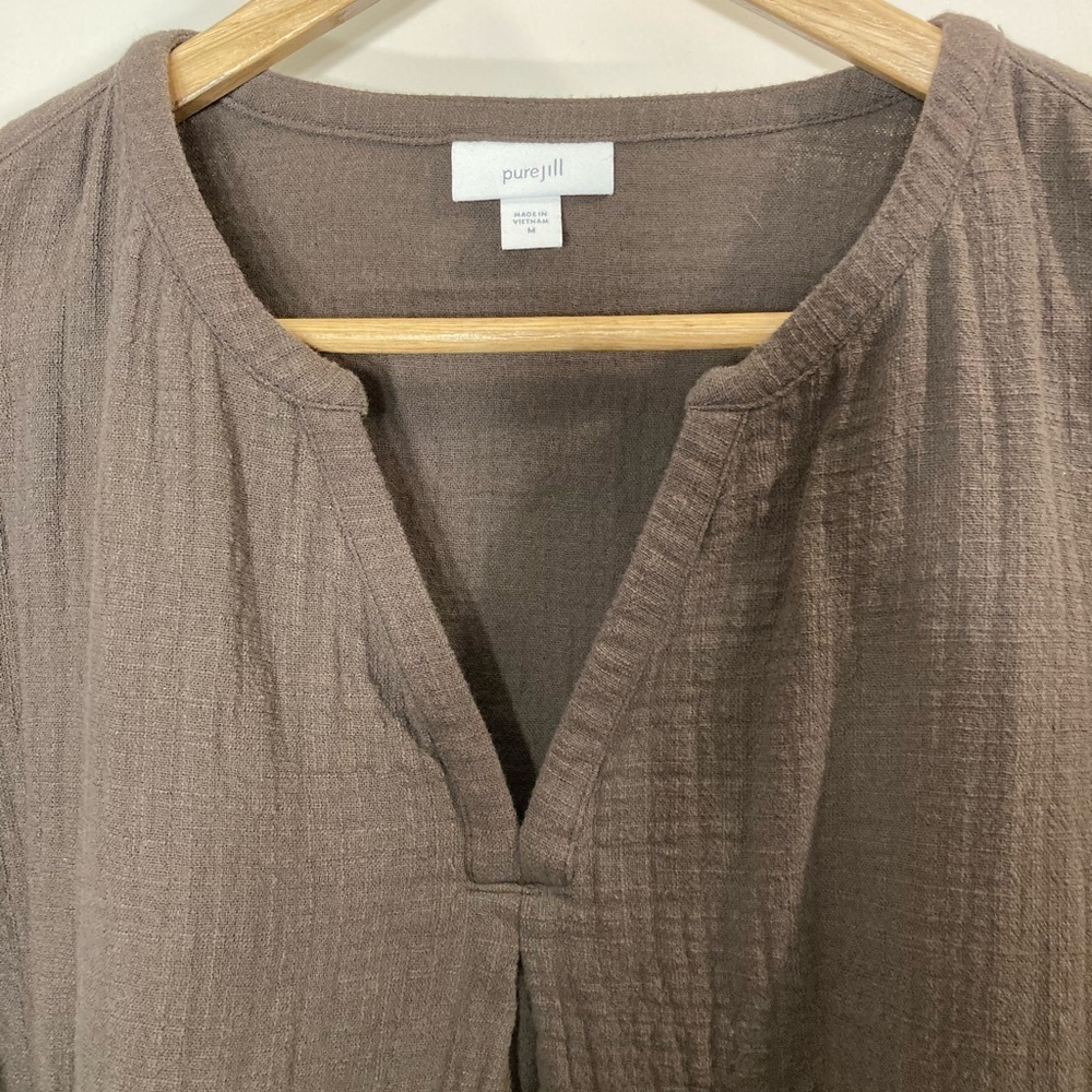 Pure Jill 100% cotton umber brown 3/4 sleeve tunic top - Picture 2 of 4